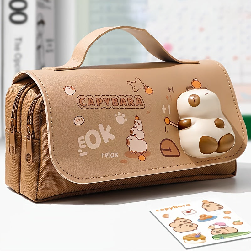 Squeeze It! Trendy Pencil Case, Large Capacity Multi-Functional Stationery Box for Desk Organization - Five Styles: Cute Sloths, Pandas & Kittens (Unisex)