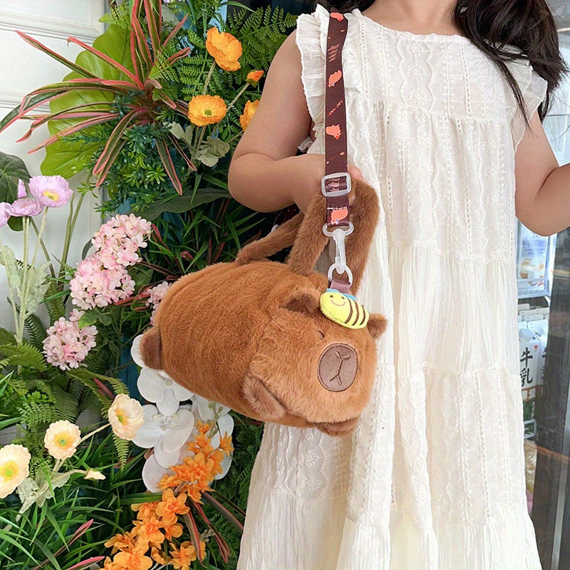 CapiBara Cartoon Rabbit Synthetic Fabric Tote Bag - Preppy Cute Shoulder Crossbody Purse with Interchangeable Double Handles for Daily Commute, College, Going Out - Durable Lightweight Polyester Lined Handbag with Dry Clean o