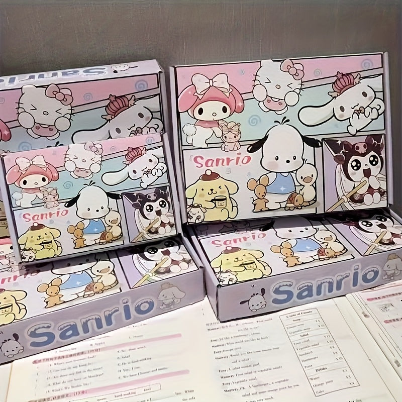 4-6pcs Sanrio Cute Product Surprise Hand Account Mystery Box Creative Back-to-School Season Stationery Hand Account Surprise Mystery Box Cartoon Sticker Gift Box - Includes 4-6 Different Items - Features cartoon characters, s