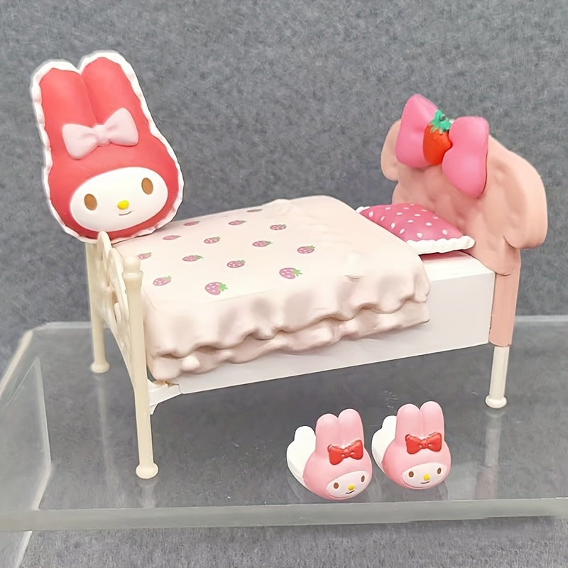 Sanrio Melody Cute Miniature Furniture Mystery Box, Mini Adorable Cartoon Design Collectible Toys for Dollhouse Decor, Birthday&Halloween&Christmas Gifts