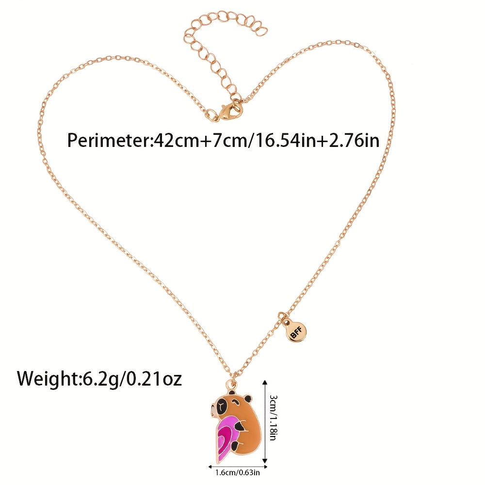 2pcs Cute Capybara Love Drop BFF Fashion Set Good Friend BFF Necklace for Teen Festival Birthday Party Music Festival Gift, For Teenager, For Teenager
