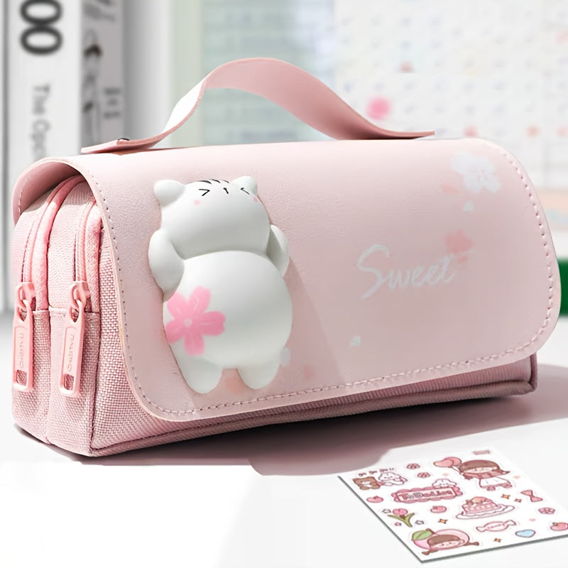 Squeeze It! Trendy Pencil Case, Large Capacity Multi-Functional Stationery Box for Desk Organization - Five Styles: Cute Sloths, Pandas & Kittens (Unisex)