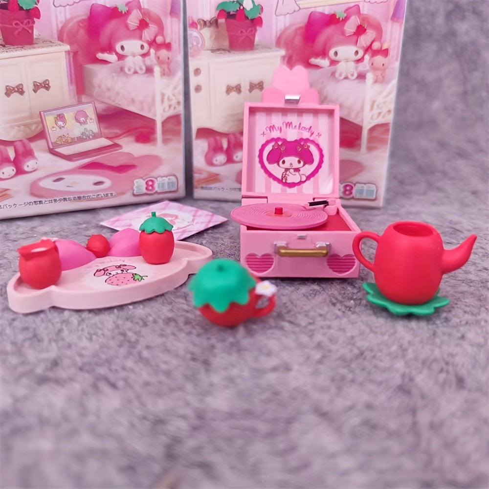 Sanrio Melody Cute Miniature Furniture Mystery Box, Mini Adorable Cartoon Design Collectible Toys for Dollhouse Decor, Birthday&Halloween&Christmas Gifts