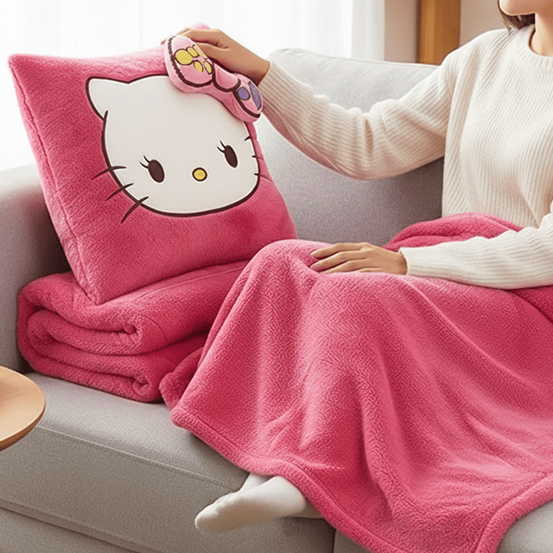 Sanrio Hello Kitty 2-in-1 Plush Pillow & Blanket Set - Pink Soft Cushion & Portable Quilt for,, s, Cute Bedspread or Car Mat, Birthday/Valentine's/Mother's Day Gift (Official Licensed)