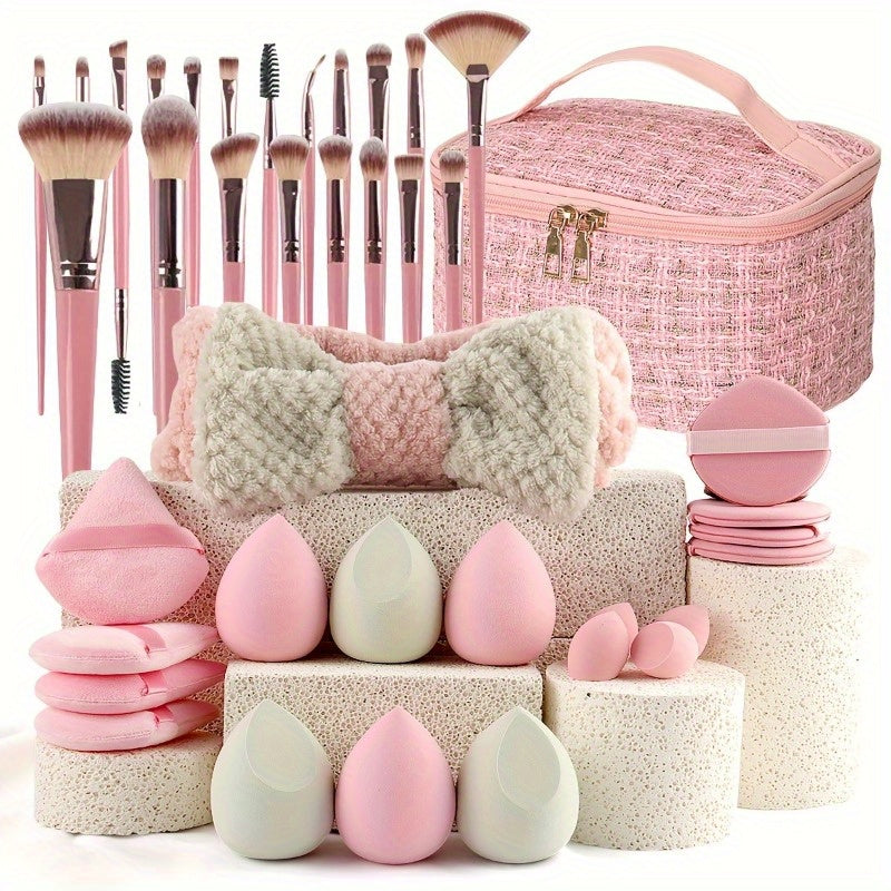 Set of 20 Or 40 Makeup Brushes for Face And Eyeshadow, Featuring Ultra-Soft Concealers, Blushes, Contouring, Mixing, Eyeshadow Brushes, Makeup Sponges, And Beauty Eggs. Includes a Convenient Travel Hairband for Easy Transport