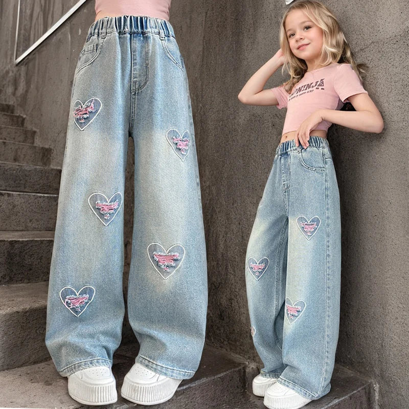 Jeans girls Love harts Pink Baggy Jeans 5-15 years old