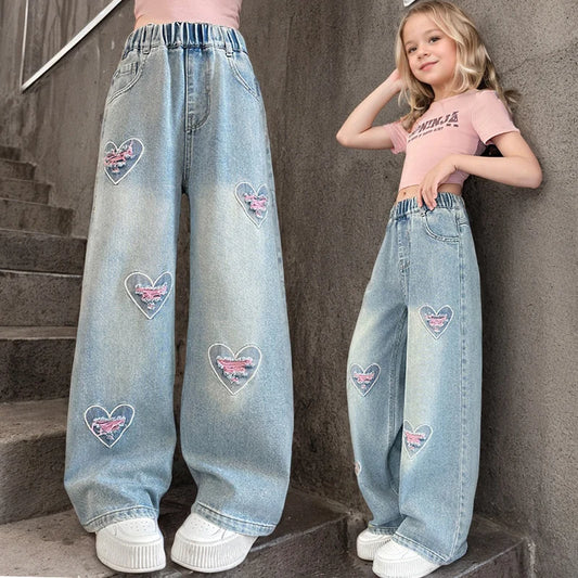 Jeans girls Love harts Pink Baggy Jeans 5-15 years old