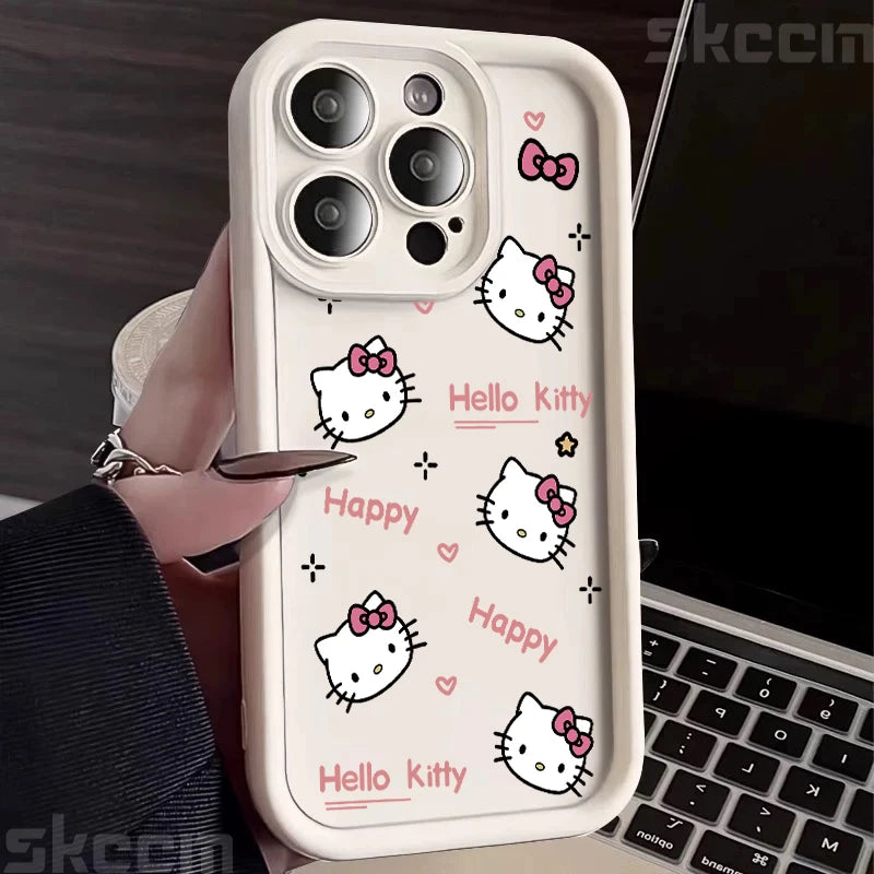 Hello Kitty Love Face Pink Bow Phone Case For iPhone 16 16E 15 14 12 13 11 Pro Max X XR XS 7 8 Plus Y2K Cute Girl Cover