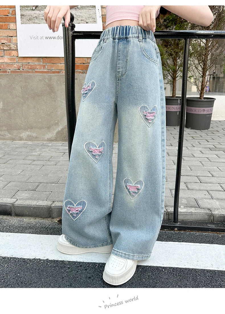 Jeans girls Love harts Pink Baggy Jeans 5-15 years old