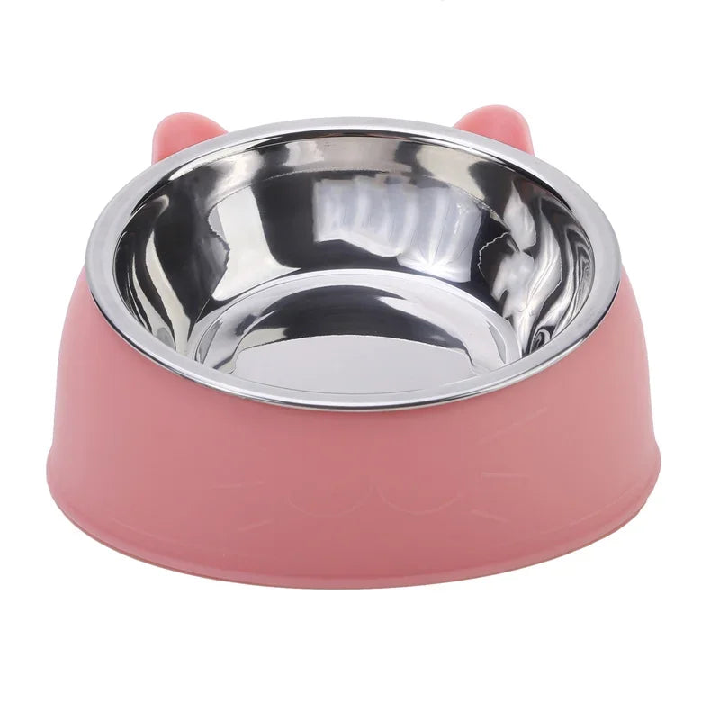 Eco-Friendly1PC Stainless Steel Cat Bowl, 15° Inclined Pet Food Dish with Non-Slip Base, Anti-Choke Feeder for Cats/Kittens/Dogs