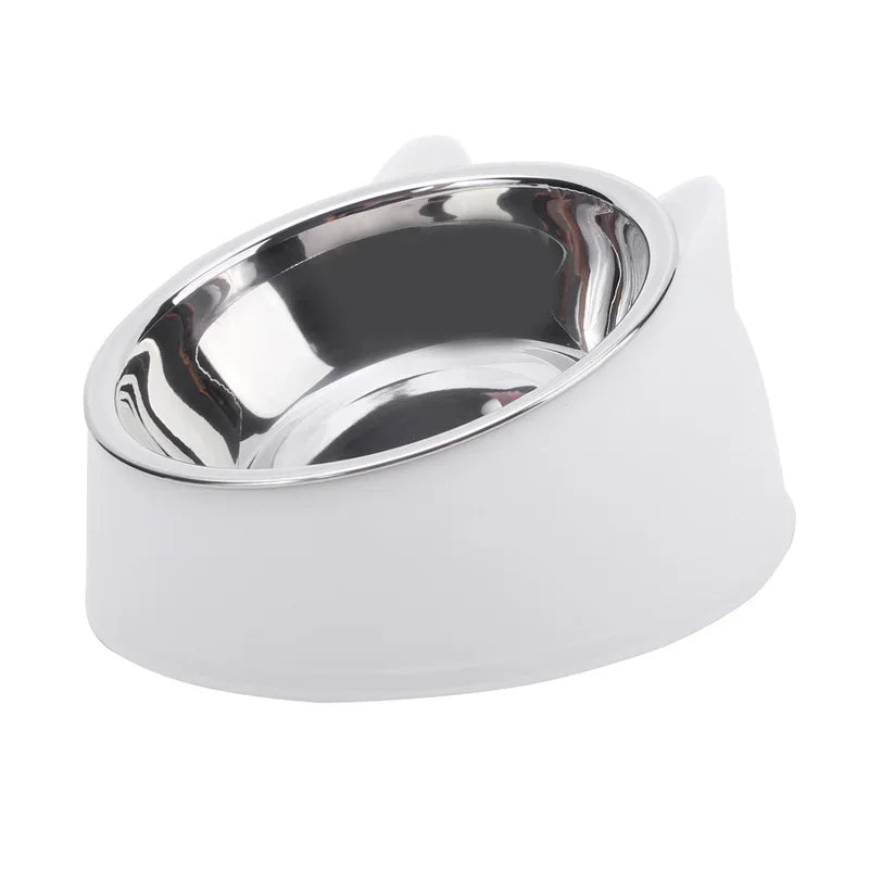 Eco-Friendly1PC Stainless Steel Cat Bowl, 15° Inclined Pet Food Dish with Non-Slip Base, Anti-Choke Feeder for Cats/Kittens/Dogs