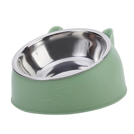 Eco-Friendly1PC Stainless Steel Cat Bowl, 15° Inclined Pet Food Dish with Non-Slip Base, Anti-Choke Feeder for Cats/Kittens/Dogs