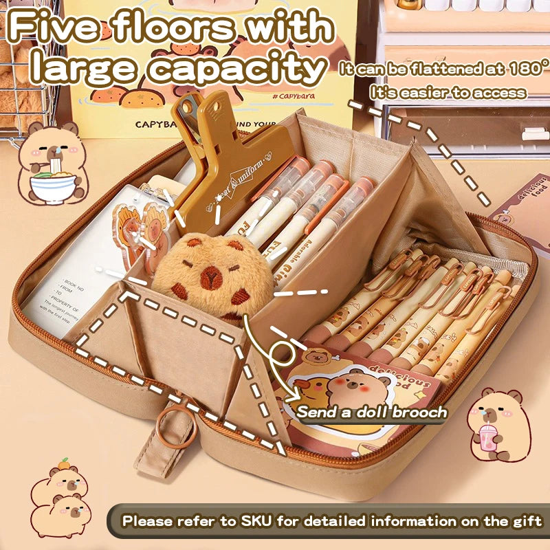 17/31 pce Capybara Pencil Box Set, 5-layer