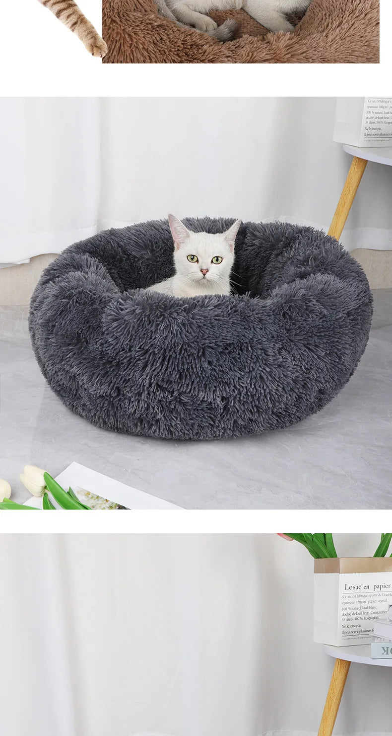 Soft Plush Pet Nest - Warm Washable Round Cat Dog cuddle bed