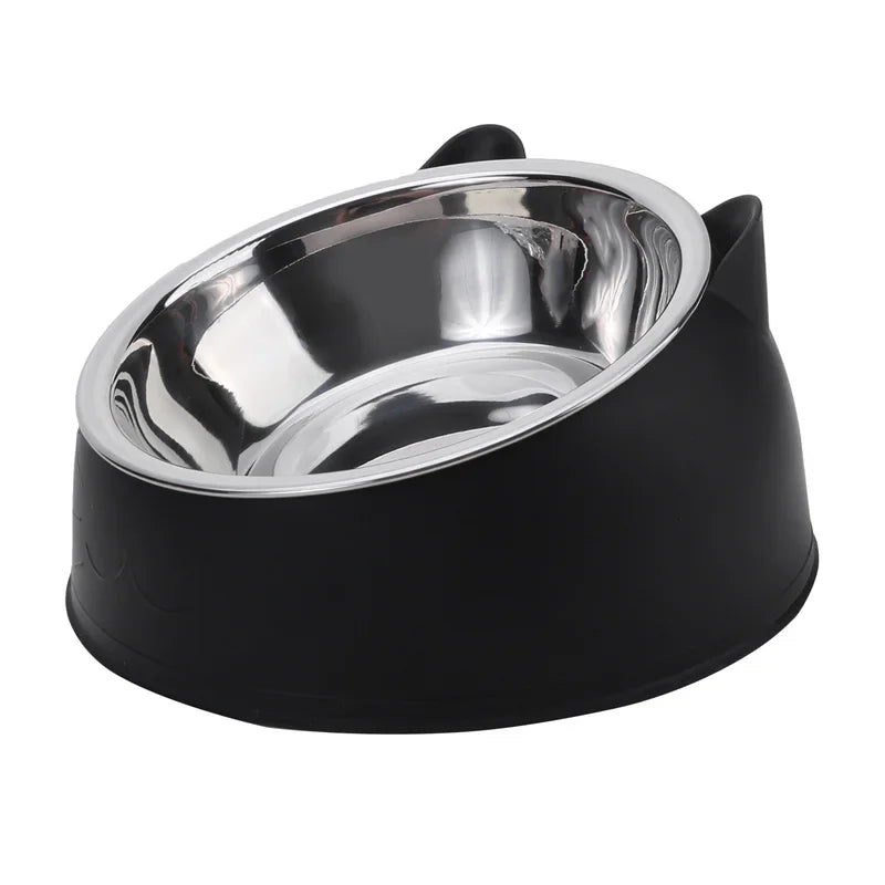 Eco-Friendly1PC Stainless Steel Cat Bowl, 15° Inclined Pet Food Dish with Non-Slip Base, Anti-Choke Feeder for Cats/Kittens/Dogs