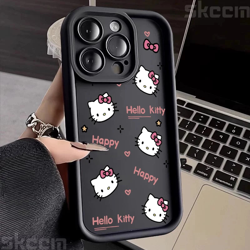 Hello Kitty Love Face Pink Bow Phone Case For iPhone 16 16E 15 14 12 13 11 Pro Max X XR XS 7 8 Plus Y2K Cute Girl Cover
