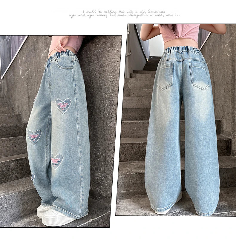 Jeans girls Love harts Pink Baggy Jeans 5-15 years old