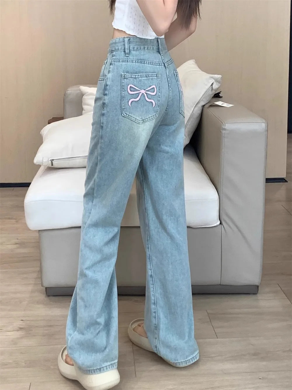 Women's Straight Leg Design Slimming Jeans Loose Fit Wide Leg Hong Kong Style Mm Design Sensibility