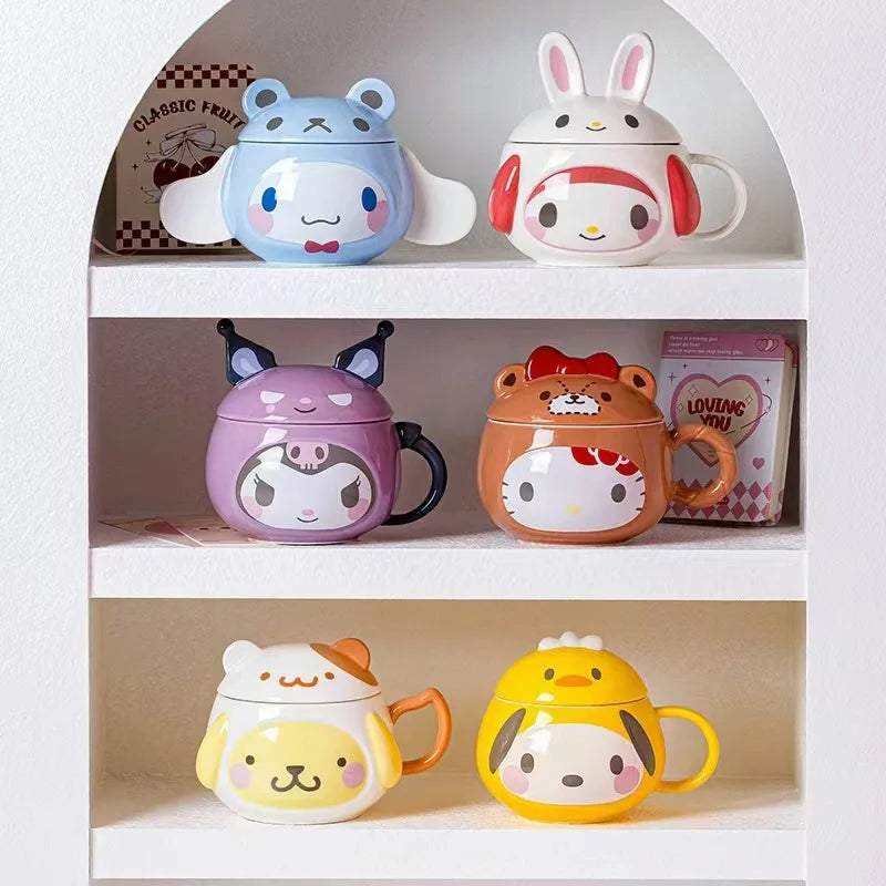 Kawaii Hello Kitty Ceramic Cup Kids Cartoon Cinnamoroll Juice Milk Breakfast Cup Men Female Office Coffee Cup Cute Holiday Gift