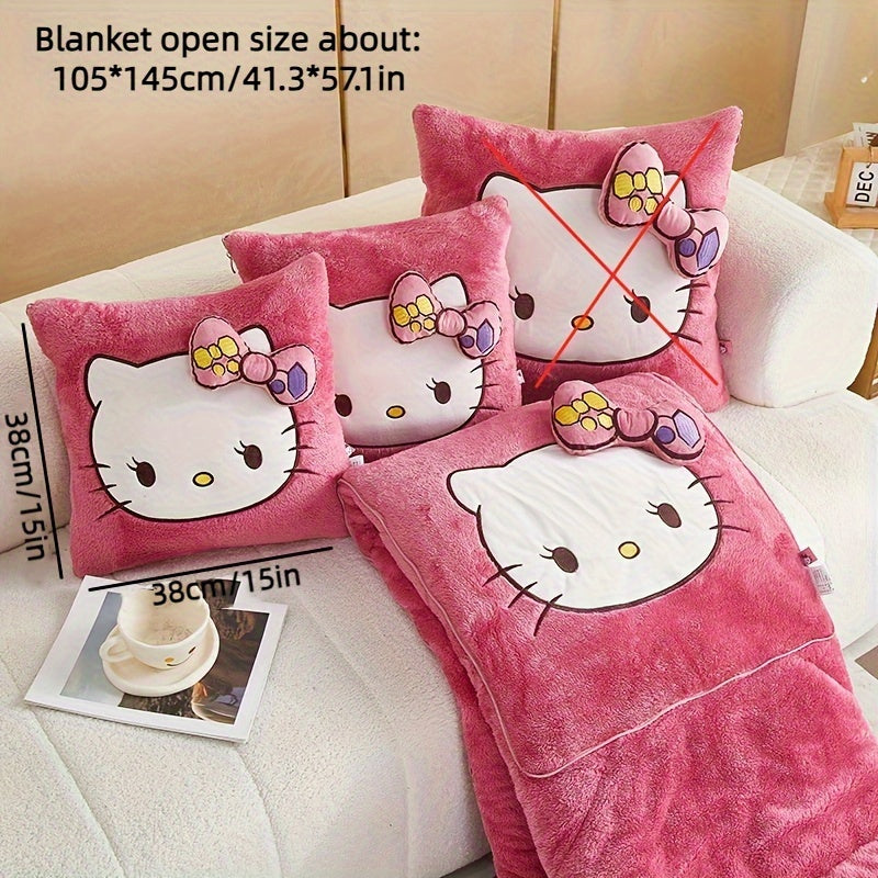 Sanrio Hello Kitty 2-in-1 Plush Pillow & Blanket Set - Pink Soft Cushion & Portable Quilt for,, s, Cute Bedspread or Car Mat, Birthday/Valentine's/Mother's Day Gift (Official Licensed)