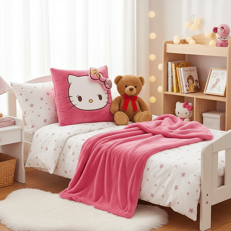 Sanrio Hello Kitty 2-in-1 Plush Pillow & Blanket Set - Pink Soft Cushion & Portable Quilt for,, s, Cute Bedspread or Car Mat, Birthday/Valentine's/Mother's Day Gift (Official Licensed)