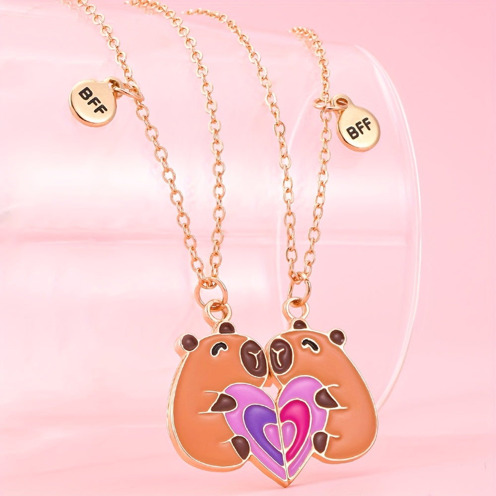 2pcs Cute Capybara Love Drop BFF Fashion Set Good Friend BFF Necklace for Teen Festival Birthday Party Music Festival Gift, For Teenager, For Teenager