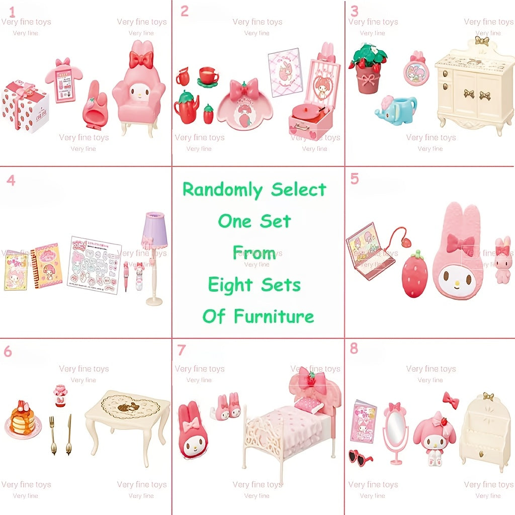 Sanrio Melody Cute Miniature Furniture Mystery Box, Mini Adorable Cartoon Design Collectible Toys for Dollhouse Decor, Birthday&Halloween&Christmas Gifts