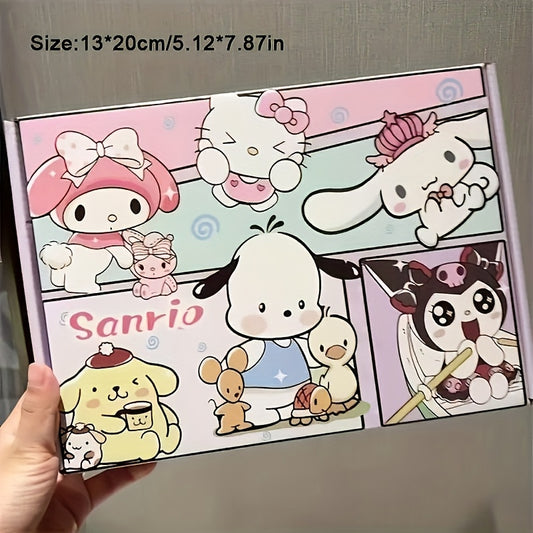 4-6pcs Sanrio Cute Product Surprise Hand Account Mystery Box Creative Back-to-School Season Stationery Hand Account Surprise Mystery Box Cartoon Sticker Gift Box - Includes 4-6 Different Items - Features cartoon characters, s