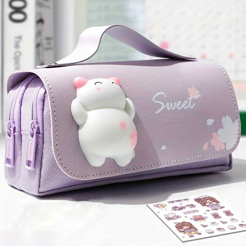 Squeeze It! Trendy Pencil Case, Large Capacity Multi-Functional Stationery Box for Desk Organization - Five Styles: Cute Sloths, Pandas & Kittens (Unisex)