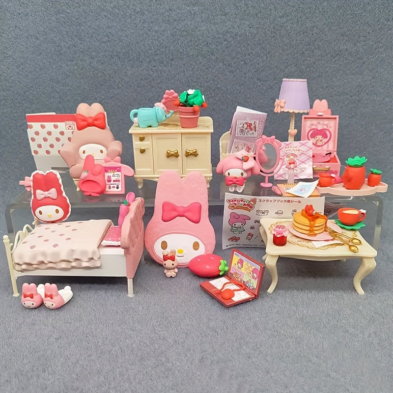 Sanrio Melody Cute Miniature Furniture Mystery Box, Mini Adorable Cartoon Design Collectible Toys for Dollhouse Decor, Birthday&Halloween&Christmas Gifts