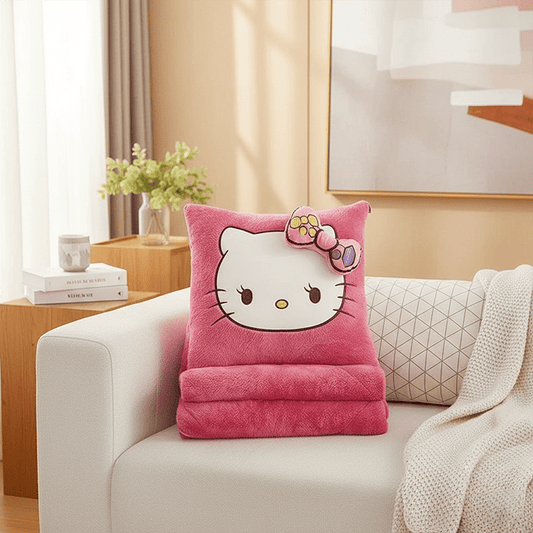 Sanrio Hello Kitty 2-in-1 Plush Pillow & Blanket Set - Pink Soft Cushion & Portable Quilt for,, s, Cute Bedspread or Car Mat, Birthday/Valentine's/Mother's Day Gift (Official Licensed)