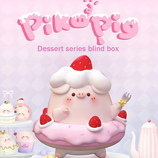 1pc Piko Pig Dessert Series Mystery Box Statue - Cute Pink PVC Surprise Toy with Birthday Cake Design, Perfect for Tabletop Decor, Birthday and Christmas Gifts, Cute Cake Theme.