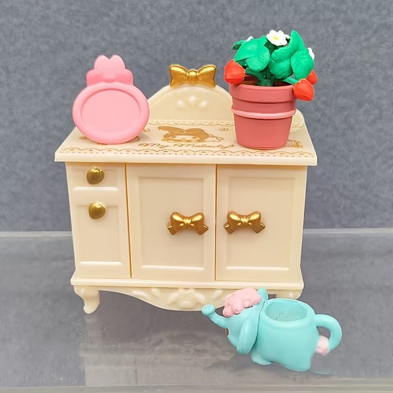 Sanrio Melody Cute Miniature Furniture Mystery Box, Mini Adorable Cartoon Design Collectible Toys for Dollhouse Decor, Birthday＆Halloween＆Christmas Gifts