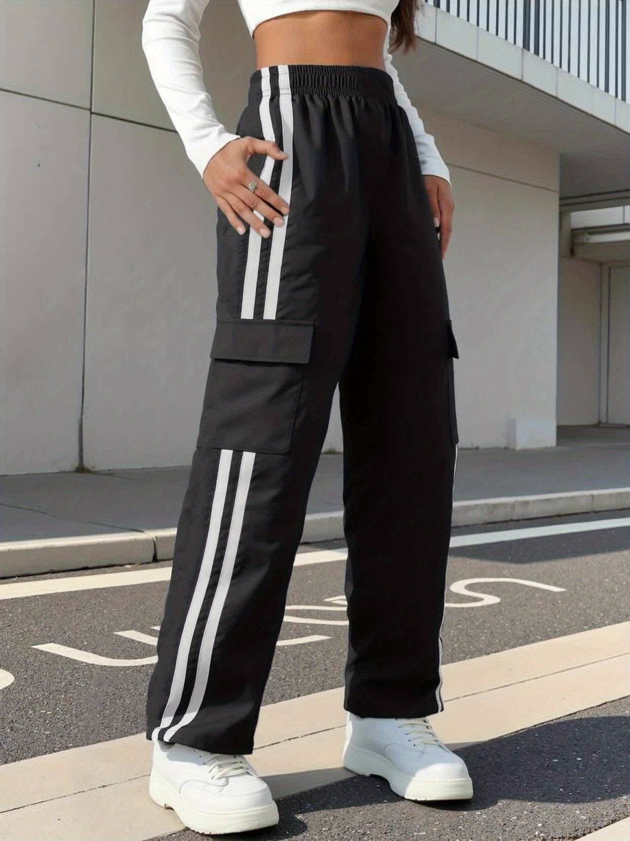 1pc Girls' Youth Cargo Pants - Non-Stretch Work Trousers with Utility Pockets, Elastic Waistband, All-Season Loose Fit Pants for Teens & Young (School, Outdoor, Everyday) - Machine Washable, Outdoor Activities, Streetwear Fas