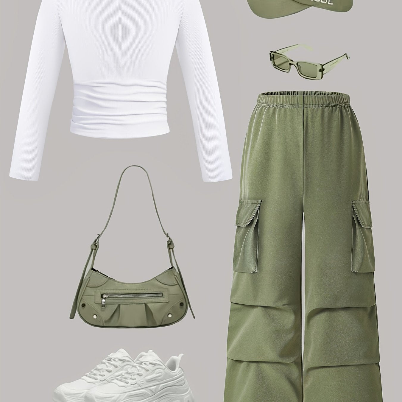 Two-Piece Set - street style Outdoor ´Cool Girls' Fashion Simple Long Sleeve + Cargo Wide-Leg Pants