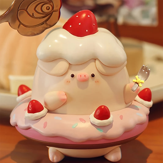 1pc Piko Pig Dessert Series Mystery Box Statue - Cute Pink PVC Surprise Toy with Birthday Cake Design, Perfect for Tabletop Decor, Birthday and Christmas Gifts, Cute Cake Theme.