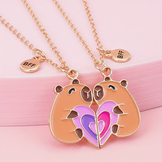 2pcs Cute Capybara Love Drop BFF Fashion Set Good Friend BFF Necklace for Teen Festival Birthday Party Music Festival Gift, For Teenager, For Teenager