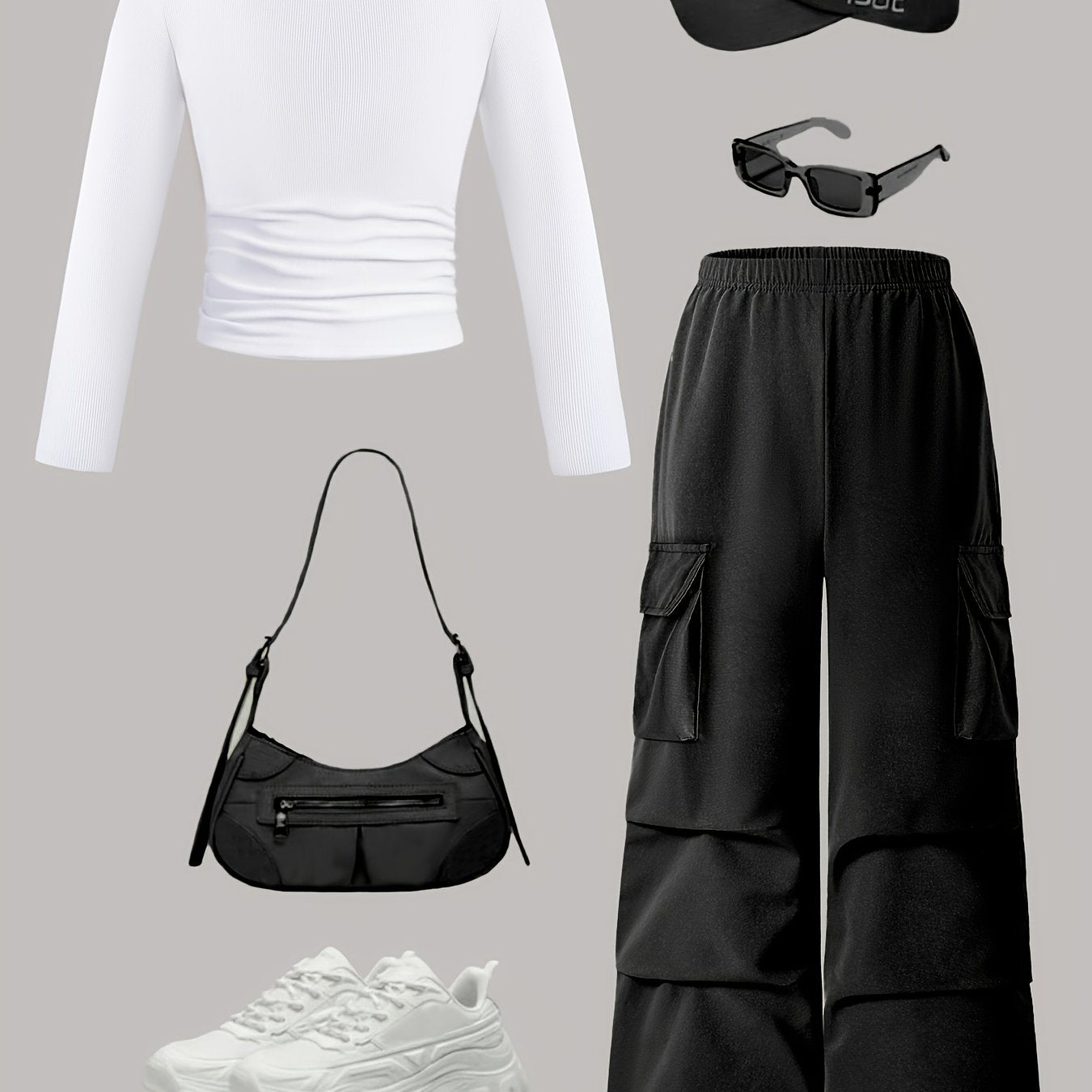 Two-Piece Set - street style Outdoor ´Cool Girls' Fashion Simple Long Sleeve + Cargo Wide-Leg Pants