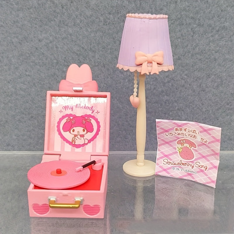 Sanrio Melody Cute Miniature Furniture Mystery Box, Mini Adorable Cartoon Design Collectible Toys for Dollhouse Decor, Birthday＆Halloween＆Christmas Gifts