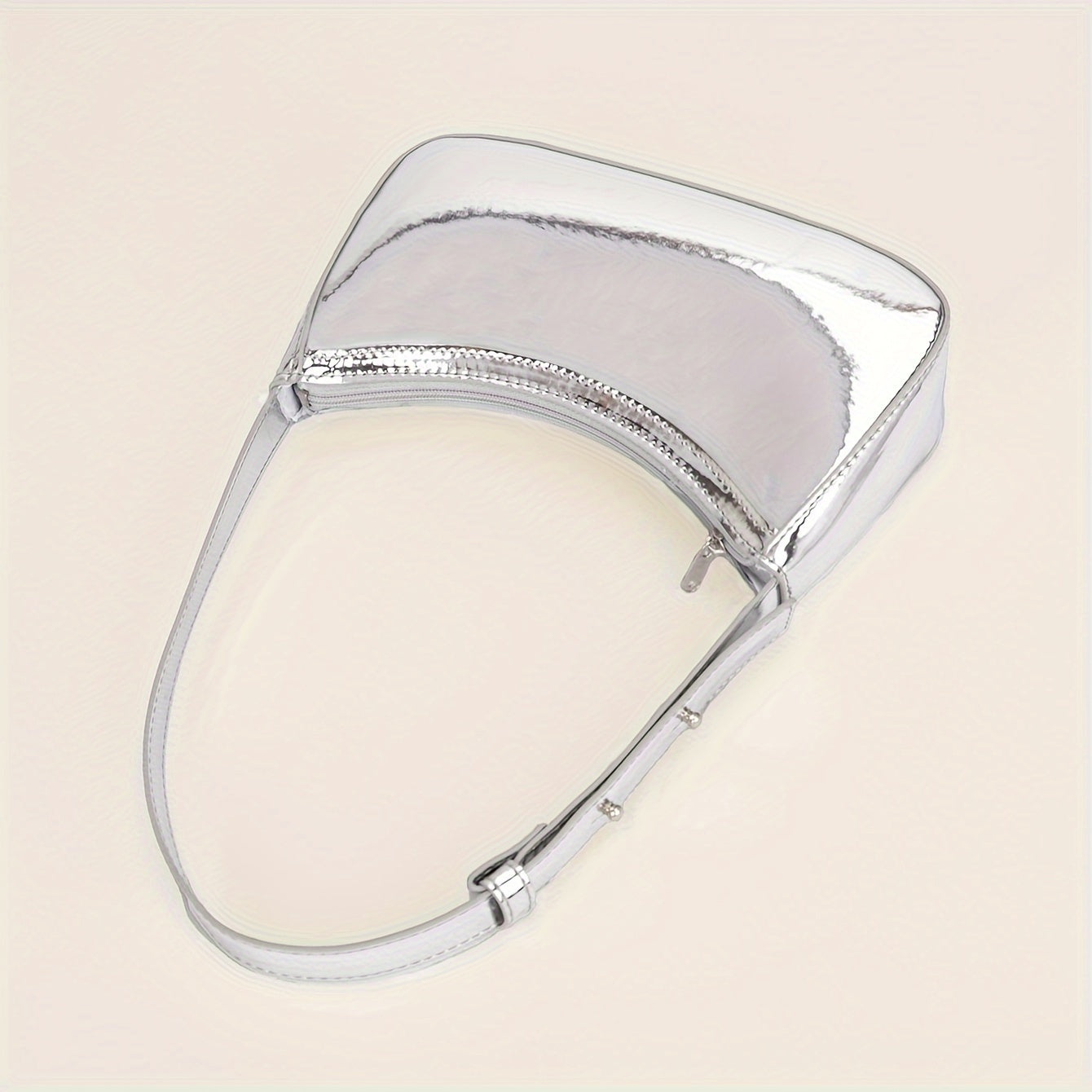 Women'S Minimalist Mirror Finish Silver Shoulder Bag - Lightweight, Zipper Closure, Polyester Lining, Ideal for Casual & Formal Occasions, Casual Shoulder Bag | Minimalist Style | Lightweight Bag