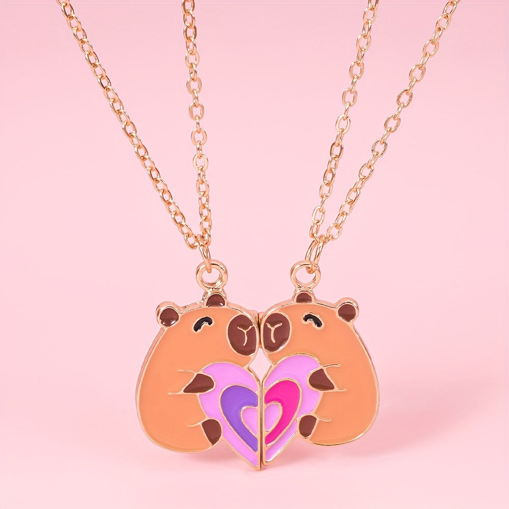 2pcs Cute Capybara Love Drop BFF Fashion Set Good Friend BFF Necklace for Teen Festival Birthday Party Music Festival Gift, For Teenager, For Teenager