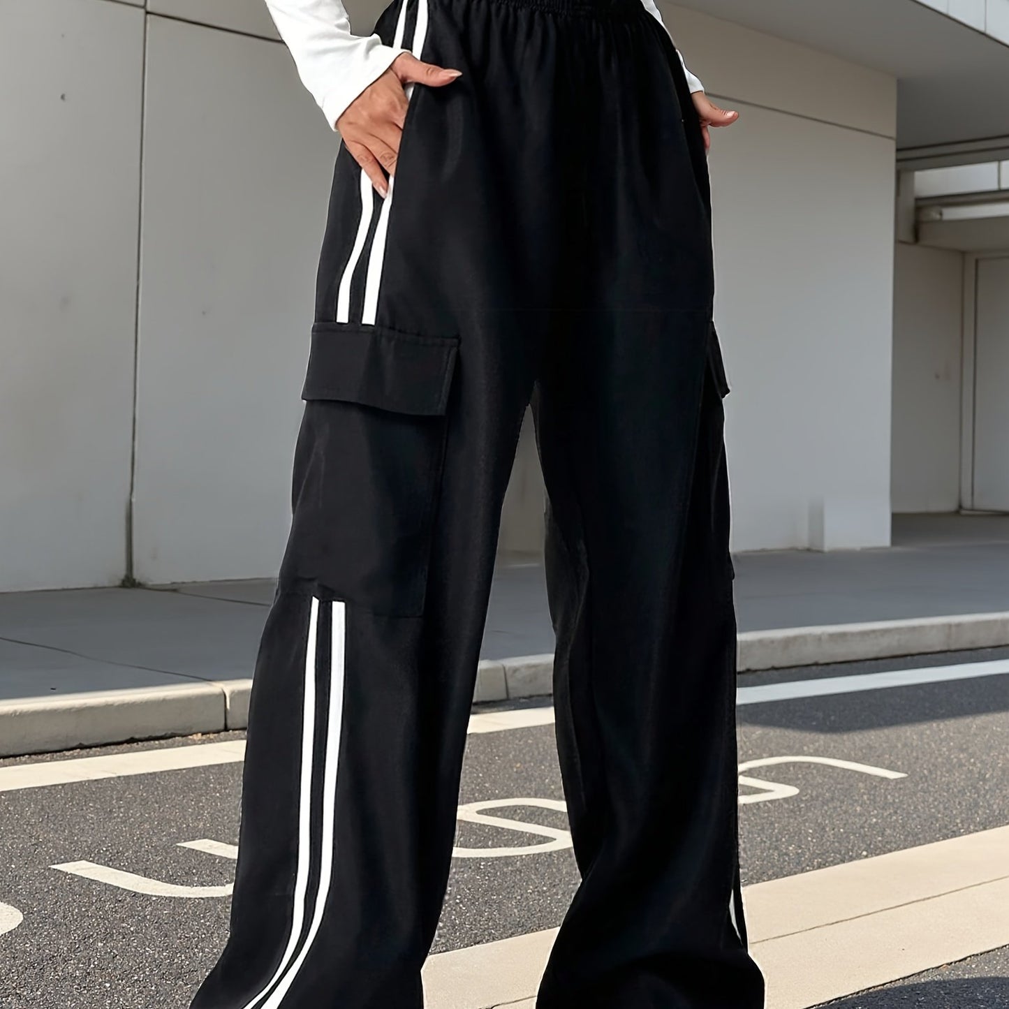 1pc Girls' Youth Cargo Pants - Non-Stretch Work Trousers with Utility Pockets, Elastic Waistband, All-Season Loose Fit Pants for Teens & Young (School, Outdoor, Everyday) - Machine Washable, Outdoor Activities, Streetwear Fas