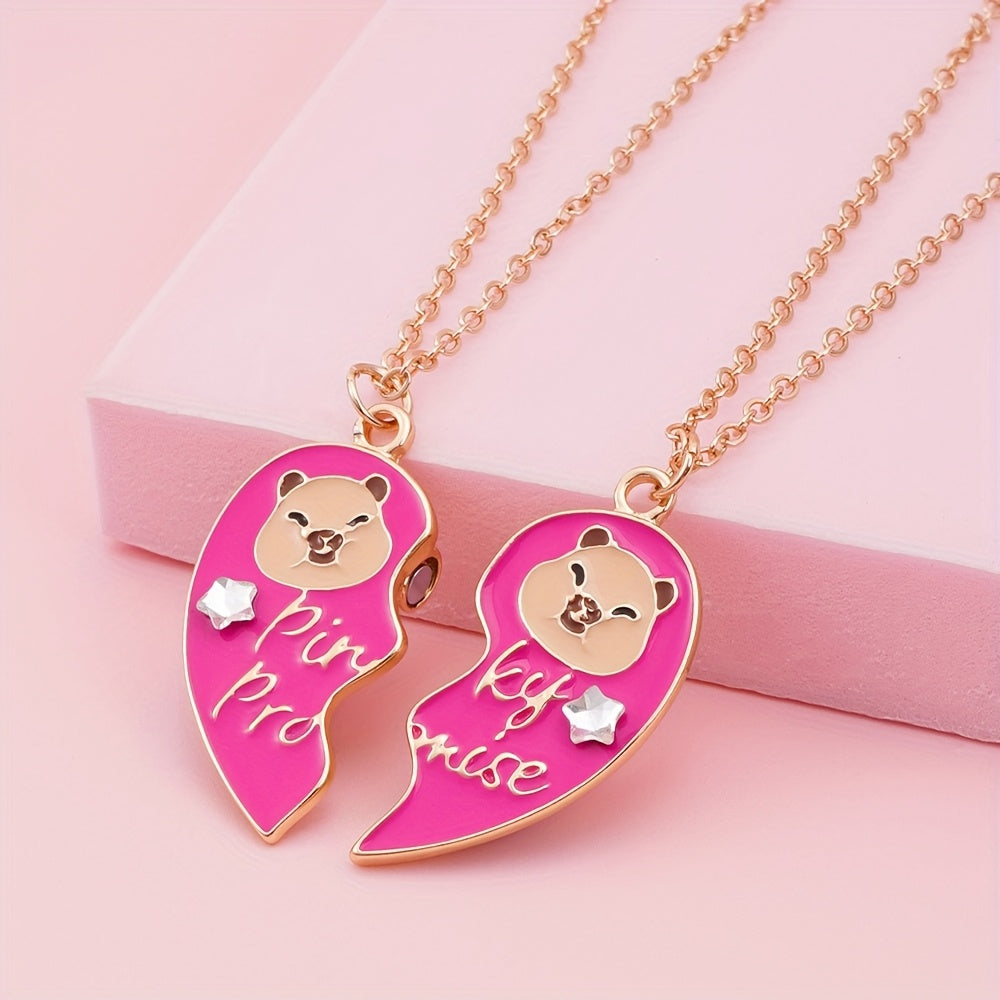 2pcs Cute Capybara Love Drop BFF Fashion Set Good Friend BFF Necklace for Teen Festival Birthday Party Music Festival Gift, For Teenager, For Teenager