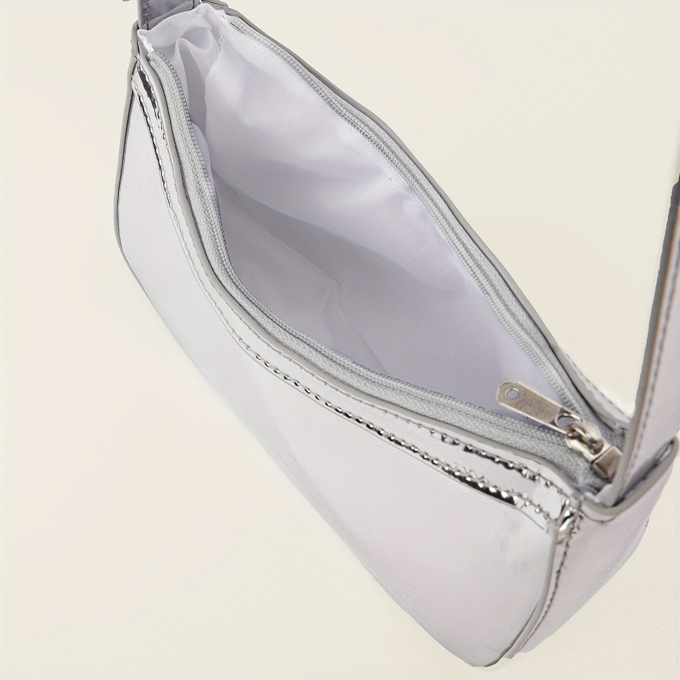 Women'S Minimalist Mirror Finish Silver Shoulder Bag - Lightweight, Zipper Closure, Polyester Lining, Ideal for Casual & Formal Occasions, Casual Shoulder Bag | Minimalist Style | Lightweight Bag