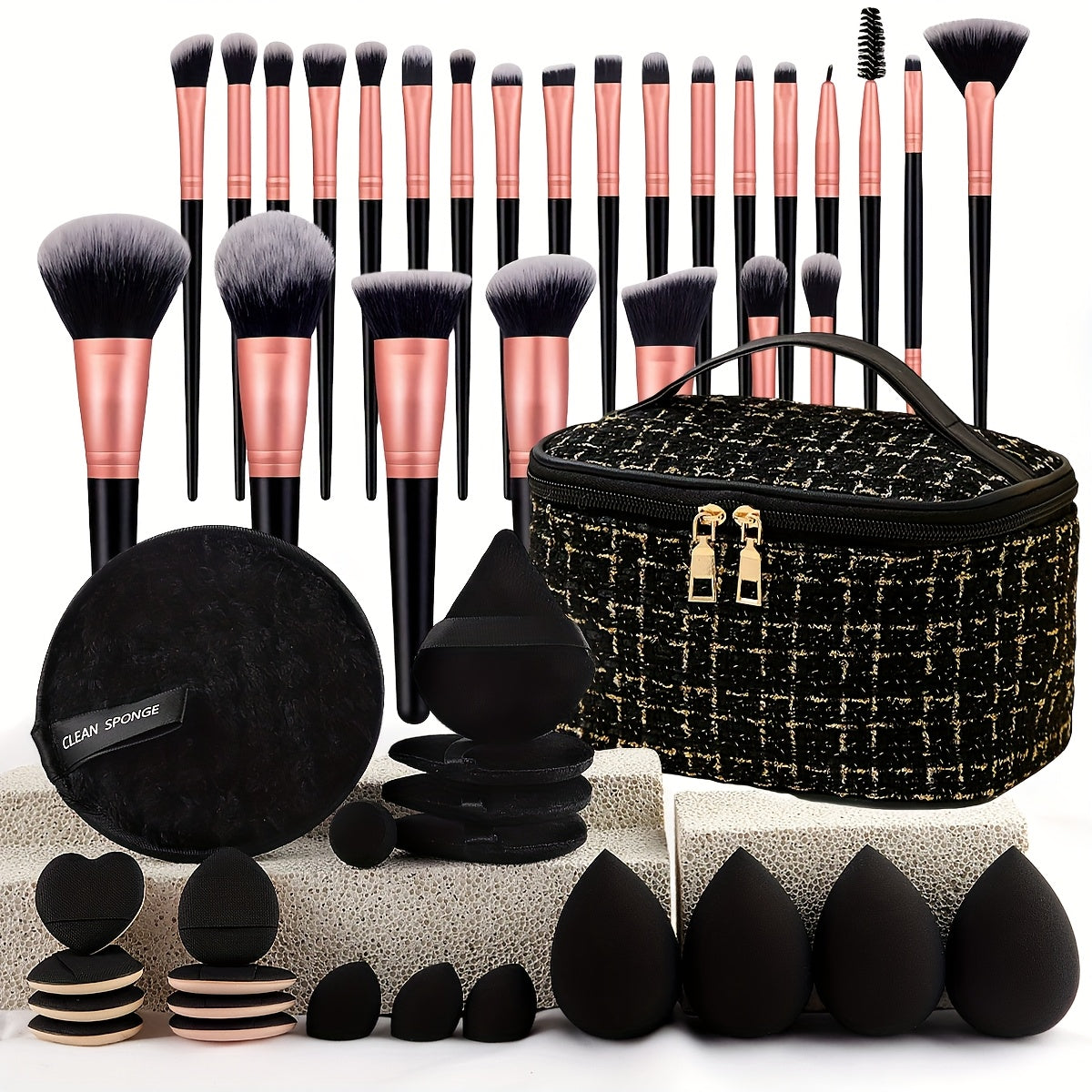 Set of 20 Or 40 Makeup Brushes for Face And Eyeshadow, Featuring Ultra-Soft Concealers, Blushes, Contouring, Mixing, Eyeshadow Brushes, Makeup Sponges, And Beauty Eggs. Includes a Convenient Travel Hairband for Easy Transport