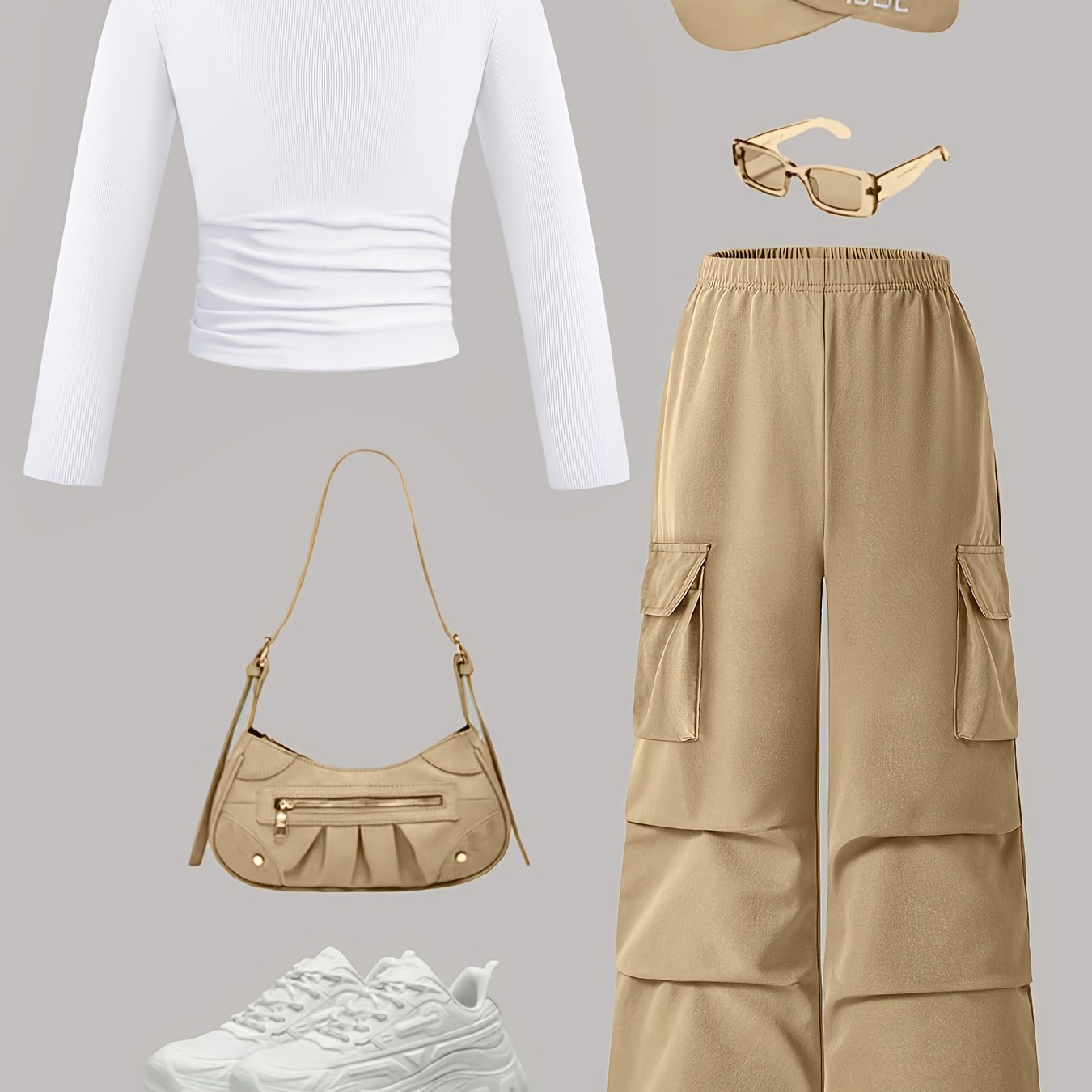 Two-Piece Set - street style Outdoor ´Cool Girls' Fashion Simple Long Sleeve + Cargo Wide-Leg Pants