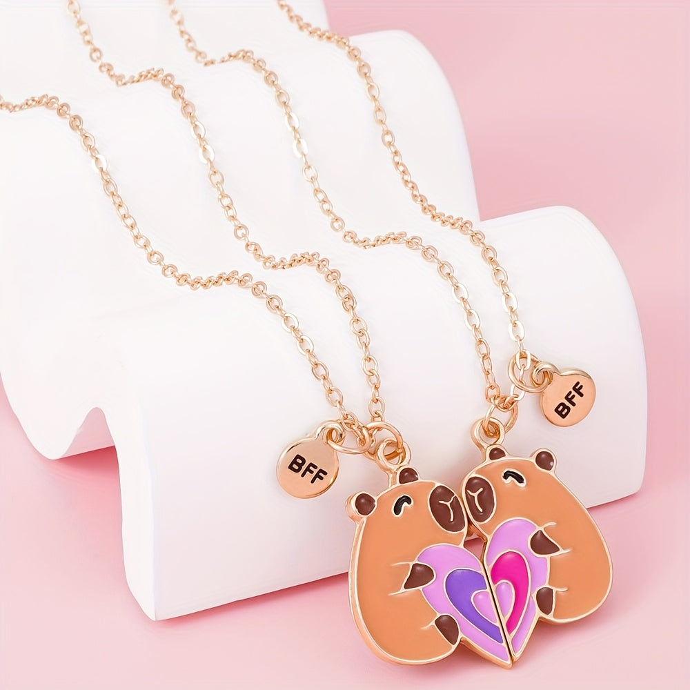 2pcs Cute Capybara Love Drop BFF Fashion Set Good Friend BFF Necklace for Teen Festival Birthday Party Music Festival Gift, For Teenager, For Teenager