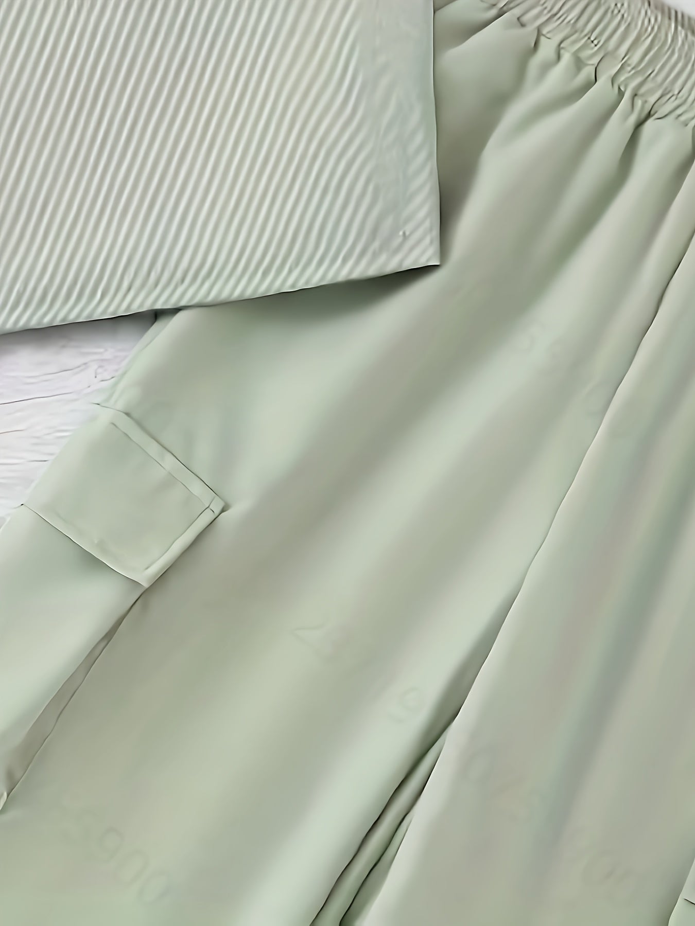 Youth Fashion Casual Design Strapless Top + Elastic Waistband Pocket Cargo Pants Set Two-Piece, Perfect for Outdoor, For Teenager, For Teenager