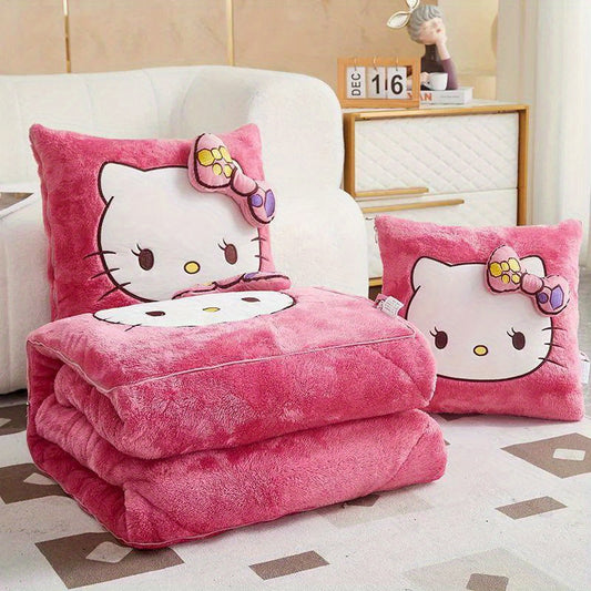 Sanrio Hello Kitty 2-in-1 Plush Pillow & Blanket Set - Pink Soft Cushion & Portable Quilt for,, s, Cute Bedspread or Car Mat, Birthday/Valentine's/Mother's Day Gift (Official Licensed)