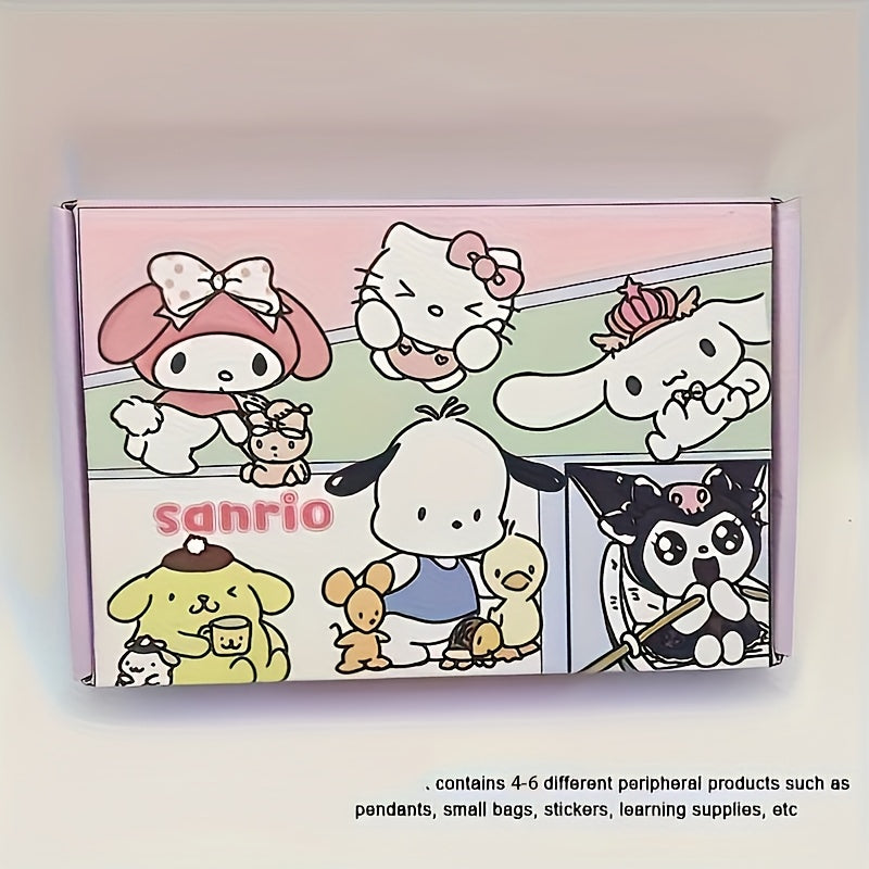 4-6pcs Sanrio Cute Product Surprise Hand Account Mystery Box Creative Back-to-School Season Stationery Hand Account Surprise Mystery Box Cartoon Sticker Gift Box - Includes 4-6 Different Items - Features cartoon characters, s